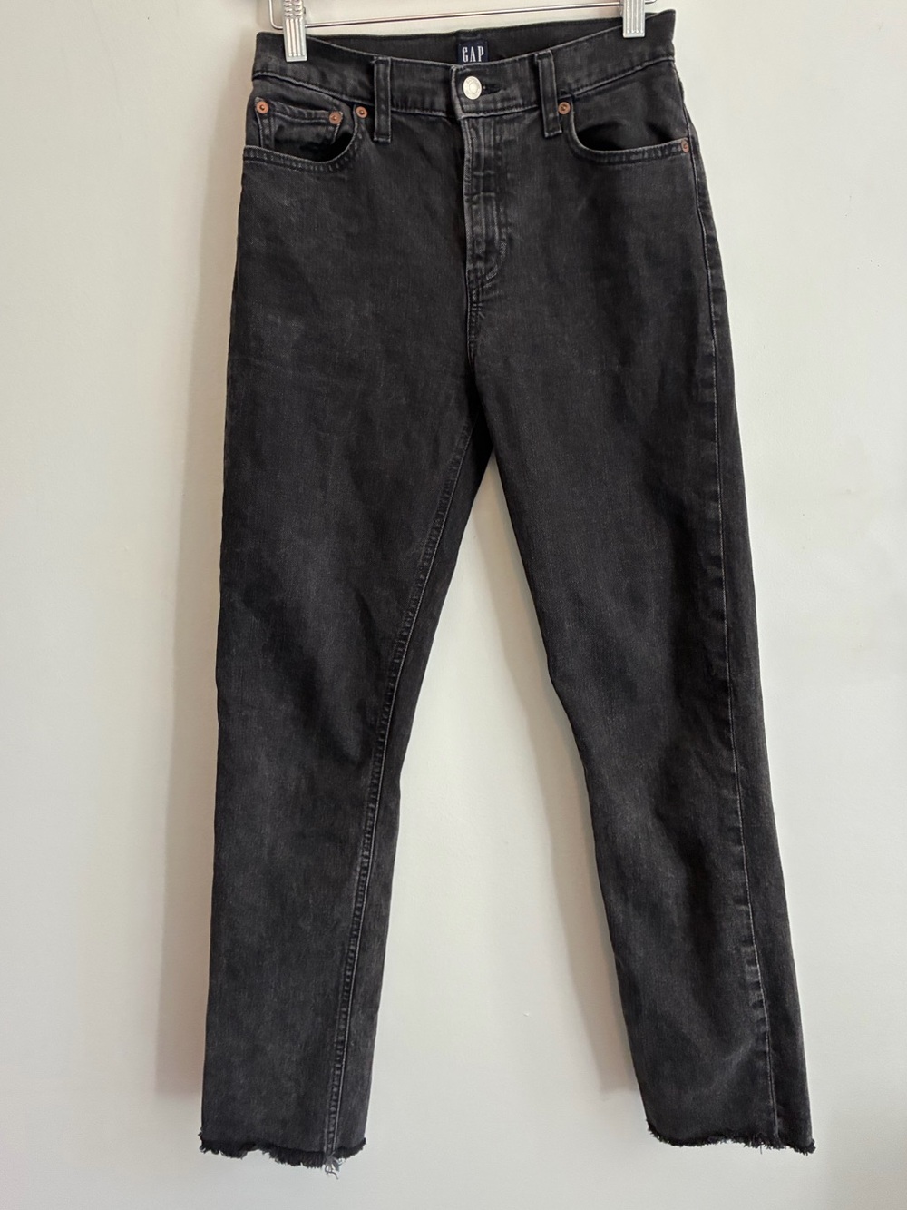 GAP Black Straight-Leg Mid Rise Raw Hem Jeans Size 25/26